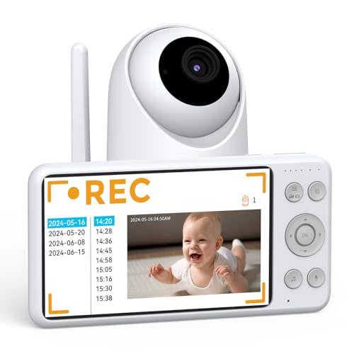 NEWQ HD Baby Monitor: No WiFi 1080P Display Clear Night Vision with Video Recording Feature, Temperature Sensor Function, 2 Way Audio Talking