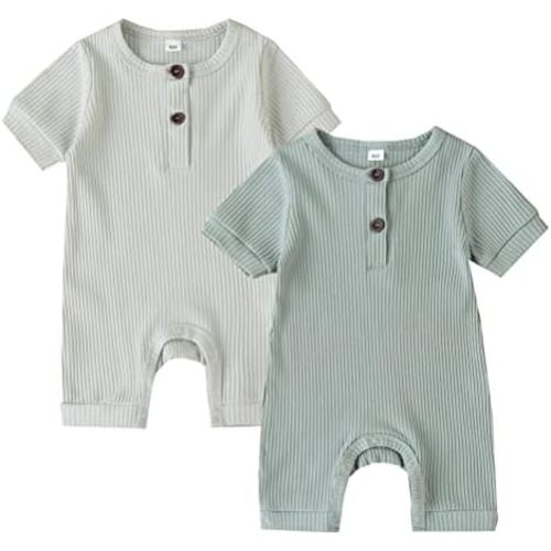 Bafeicao Baby Boy Girl 2/3 Pack Solid Romper Ribbed Short/Long Sleeve Bodysuit Jumpsuit Infant Knitted Outfits Clothes