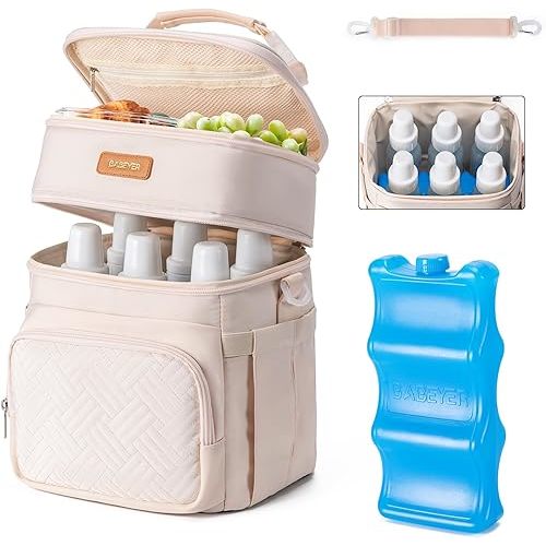 Breastmilk Cooler Bag with Ice Pack Fits 6 Baby Bottles Up to 9 Ounce