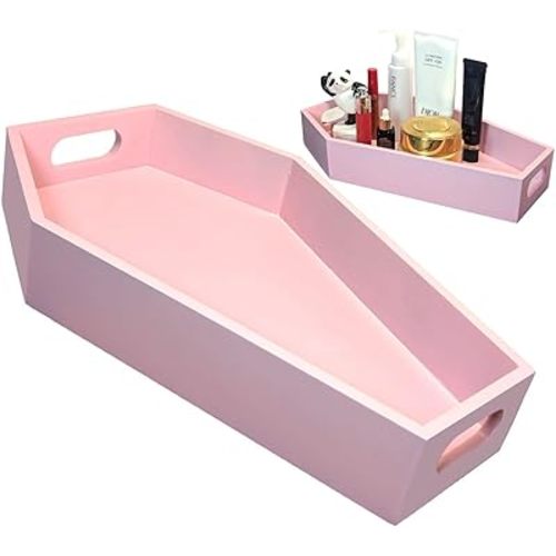 Coffin Tray Pink 14.2'' Tall - Cute Pastel Gothic Decor, Sturdy Reuseable Goth Tray Container for Jewelry, Makeup, Perfume Storage