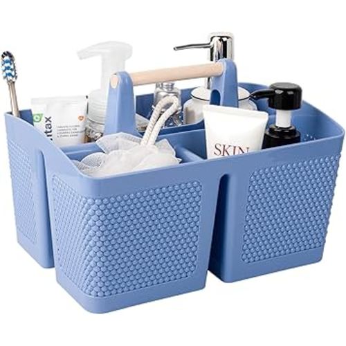 rejomiik Portable Shower Caddy Basket Plastic Cleaning Caddy Organizer Storage Tote with Handle for Bathroom, College, Dorm Room Essentials, Dark Blue