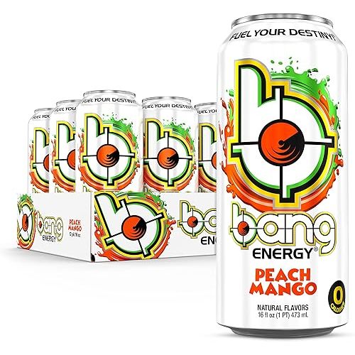Bang Energy Peach Mango, Sugar-Free Energy Drink, 16-Ounce (Pack of 12)