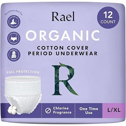 Rael Disposable Underwear for Women, Organic Cotton Cover - Postpartum Essentials, Leak Locker, Unscented, Maximum Coverage (Size L-XL, 12 Count)