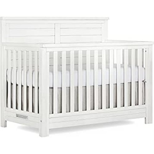 Evolur Belmar Flat 5-in-1 Convertible Crib in Weathered White, Features 3 Mattress Height Settings, Greenguard Gold Certified, Made of Kiln-Dried Hardwood
