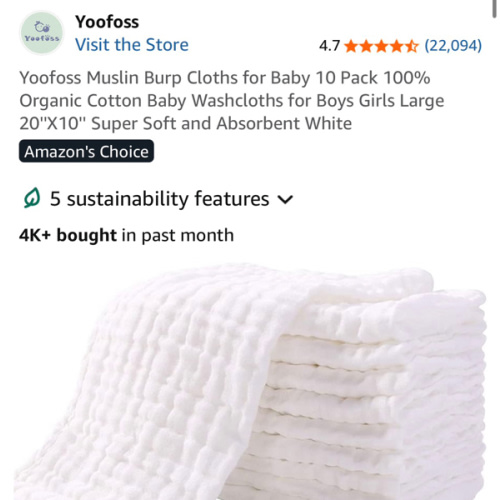 Yoofoss Muslin Burp Cloths for Baby 10 Pack 100% Organic Cotton Baby Washcloths for Boys Girls Large 20''X10'' Super Soft and Absorbent White