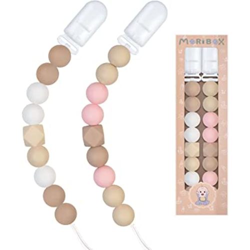 Pacifier Clips for Baby Boys Girls (Beige, Pink)