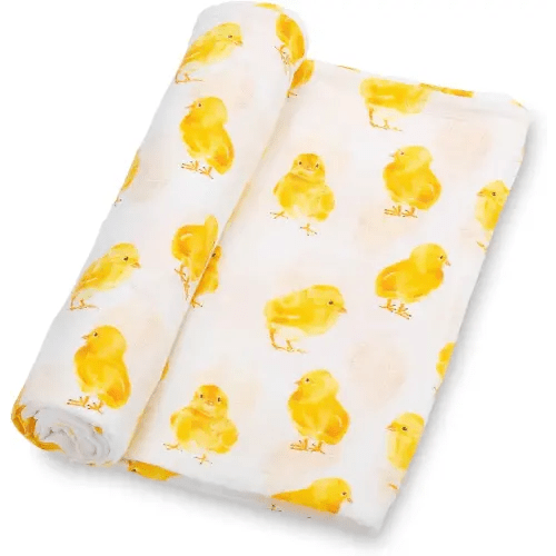 LollyBanks Swaddle Blanket for Boys and Girls, 100% Cotton Muslin Swaddle Blankets for Newborns, Large 47 x 47 Inches Soft and Breathable Receiving Blankets, Baby Essentials, Registry (Chick Print)