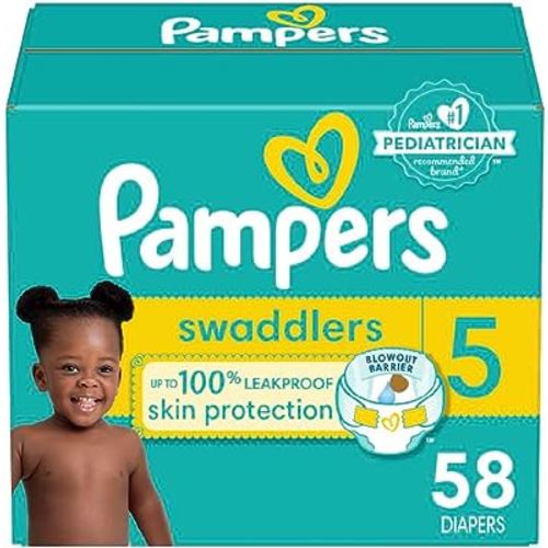 Pampers Swaddlers Diapers - Size 5, 58 Count, Ultra Soft Disposable Baby Diapers