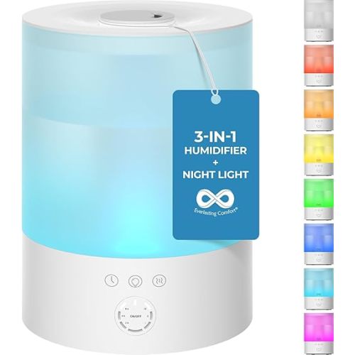 Everlasting Comfort 2.5L Top Fill Humidifiers for Bedroom, Quiet Ultrasonic Cool Mist Humidifier, Easy to Fill & Clean, Auto Shut-Off, 20 Hour Run Time, Aromatherapy