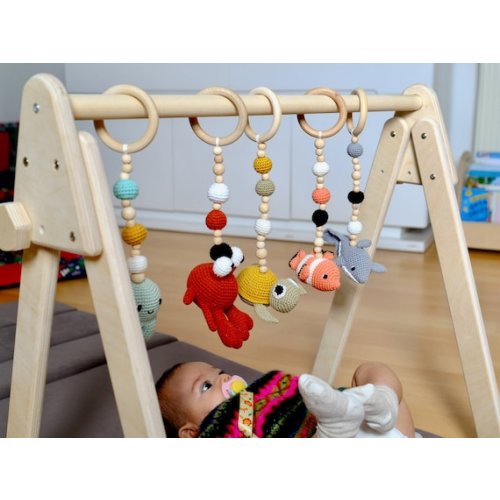 Baby Sensory Play Gym, Hanging Baby Gym Toys, Crochet Rattle Toy, Wooden Baby Activity Center, Personalized Newborn Gift, Baby Shower Gift - Etsy