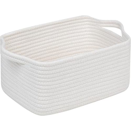 CubesLand Cube Storage Organizer Basket Bin, Cube Shelf Shelves Cotton Rope Basket, Durable Woven Rectangular Basket for Organizing, Nursery Toys Basket, 14x10x7.08IN White Basket