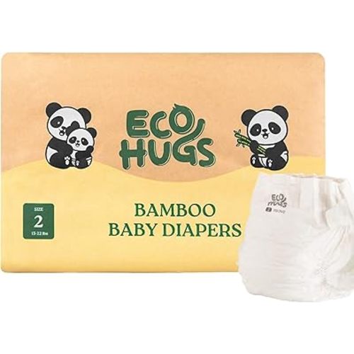 EcoHugs Organic Bamboo Diapers Size 2 | Ultra-Soft Disposable Baby Diapers | Hypoallergenic and Super Absorbent | Unscented and Totally Chlorine Free | Pack of 28