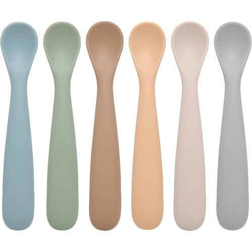 Baby Spoons, 6 Pack First Stage Silicone Feeding Spoons, Soft Tip Feeding Baby Utensils, Baby Led Weaning Supplies Training Spoons, Dishwasher and Boil Safe
