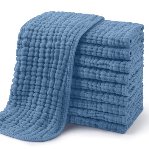 Yoofoss Muslin Burp Cloths for Baby 10 Pack 100% Organic Cotton Baby Washcloths for Boys Girls Large 20''X10'' Super Soft and Absorbent Apricot,Denim Blue