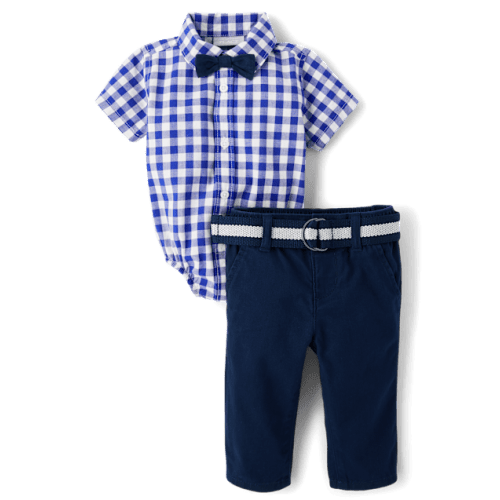 Baby Boys Dad And Me Gingham Poplin 2-Piece Outfit Set - Blue