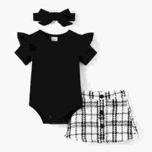 PatPat Baby Girl Clothes Gift Set 3Pcs Bodysuit Skirt Headband Outfit 6-9 Months