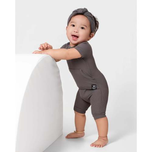 Front Opening Ready Set Romper® Shortie in Ribbed Stormy
