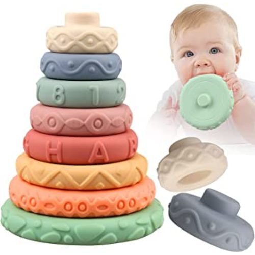 8 Pcs Stacking Rings Soft Toys for Babies 6 Months and up Old Girls Boys - Toddlers Sensory Educational Montessori Baby Blocks - Developmental Teething Learning Stacker