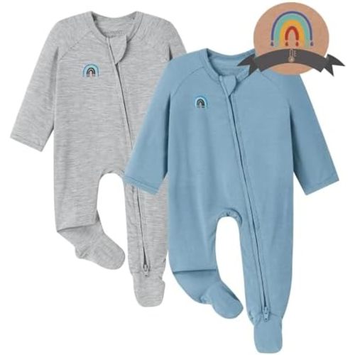 Momcozy Boy Girl Baby Pajamas Onesie, 0-24 M Temp-Sensing 2-Way Zipper Newborn Sleepers, Stretch Viscose Derived from Bamboo