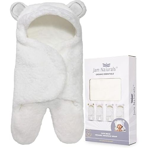 Jam Naturals- Baby Swaddle Blanket, Cute Bear Organic Receiving Swaddling Wrap, Gender Neutral Soft Newborn Baby Registry Gift (White 0-3m)