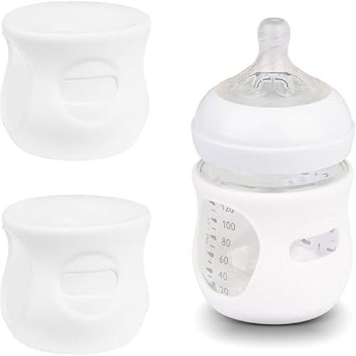 2 Pack Silicone Sleeves Compatible with Philips Avent Natural Glass Baby Bottles Protective Silicone Sleeve BPA Free, Food-Grade Silicone (4oz, White)