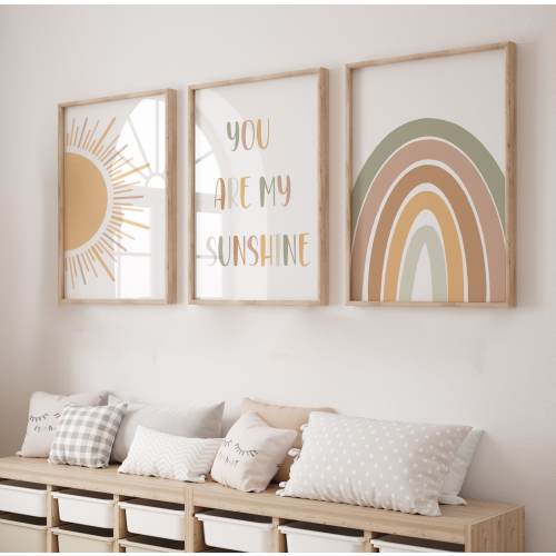 Neutral Nursery Prints,Nursery Decor,Boho Nursery,Boys Nursery Decor,Girl Wall Art, Rainbow Prints,Girl Nursery,You are my sunshine