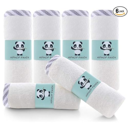 HIPHOP PANDA Baby Washcloths, Rayon Made from Bamboo - 2 Layer Ultra Soft Absorbent Newborn Bath Face Towel - Reusable Baby Wipes for Delicate Skin - Gray Stripe, 6 Pack