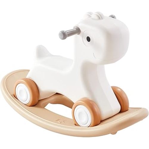 VEVOR 3 in 1 Baby Rocking Horse for Toddlers 1-3 Years,Rocking Horse with Detachable Balance Board and 4 Smooth Wheels, Support up to HDPE Material 80 lbs Kids Ride on Toy, 40° Swinging, White