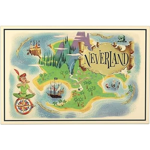 Open Road Brands Disney Peter Pan Neverland Map - Large Peter Pan Wall Decor for Kids' Bedroom, Play Room or Nursery