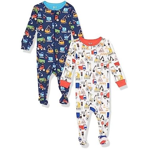 The Children's Place Baby Boys' and Toddler Snug Fit 100% Cotton Zip-Front One Piece Footed Pajamas 2-Pack