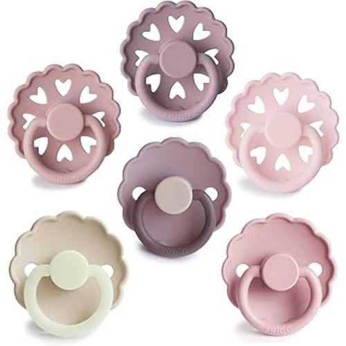 FRIGG SilkySoft Silicone Baby Pacifier 6-Pack Blooming Love | Made in Denmark | BPA-Free (6-18 Months)