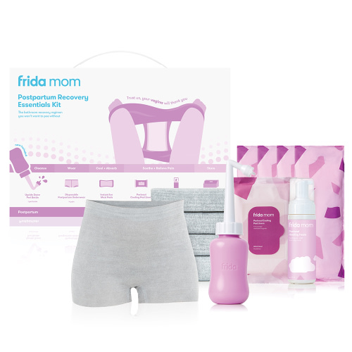 Frida Mom Postpartum Recovery Essentials Kit with Upside Down Peri Bottle, Labor Delivery Foam Care