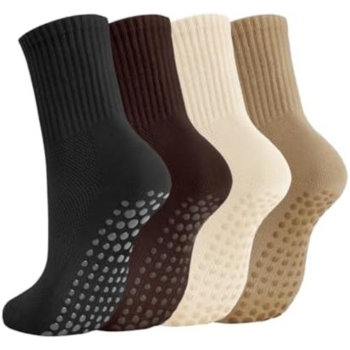 Breslatte Crew Pilates Socks with Grips for Women Non Slip Cotton Grip Socks for Yoga Hospital Barre Home Daily