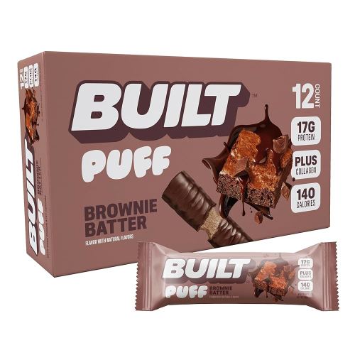 Built Bar, Puff Protein Bars, Brownie Batter Puff, 17g Protein Snacks, On-The-Go Bars, Only 140 Calories, 6g Sugar, Collagen, Gluten Free, 12 Count