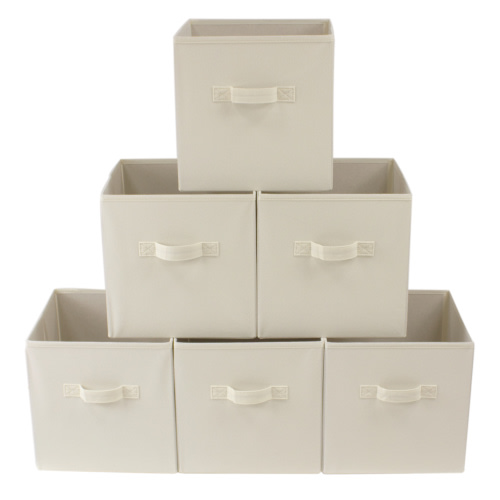 Mainstays Collapsible Cube Fabric Storage Bins (10.5" x 10.5"), 6 Pack, Vanilla Dream