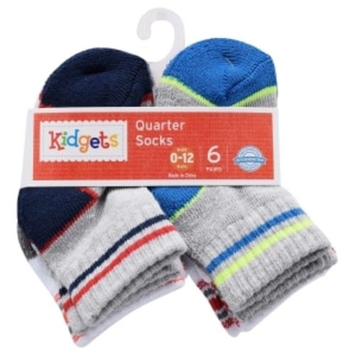 Kidgets Boys 0-12 mo. Striped Quarter Socks, 6 Pair