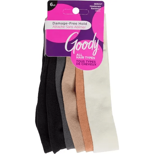Goody Ouchless Jersey Fabric Headwraps, Wide Cloth Headbands, Neutral Colors, For Women and Men,6 Ct