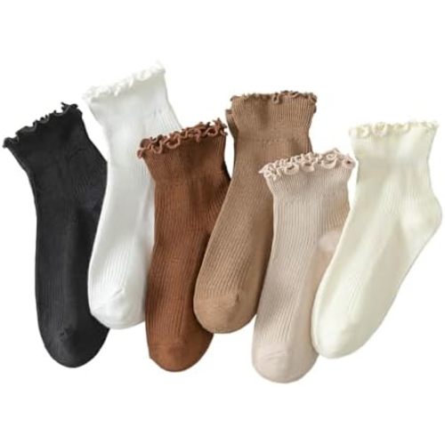 Hstyle 6 Pairs of Ruffle Socks Women, Cute Ruffle Ankle Socks