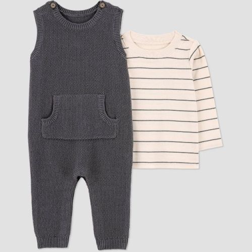 Carter's Just One You® Baby Boys' 2pc Striped Long Sleeve T-Shirt and Overalls Set - Gray
