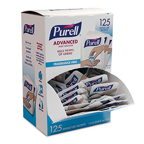 PURELL SINGLES Advanced Hand Sanitizer Gel, Fragrance Free, 125 Count Single-Use Travel-Size Packets - 9620-12-125EC (Pack of 1)