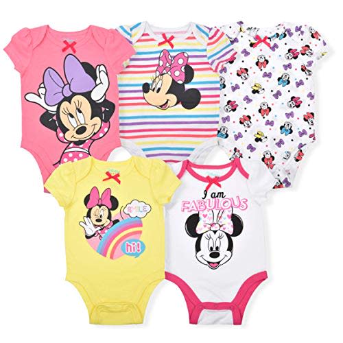 Disney Minnie Mouse Fabulous 5 Pack Girls Bodysuits for Newborns Babys and Infants