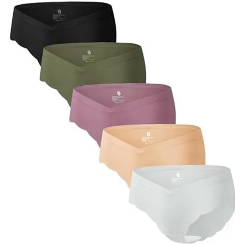 Angelhood 5 Pack Maternity Underwear Seamless, Pregnancy Postpartum Panties Wave Edge No Show Bikini Under Bump