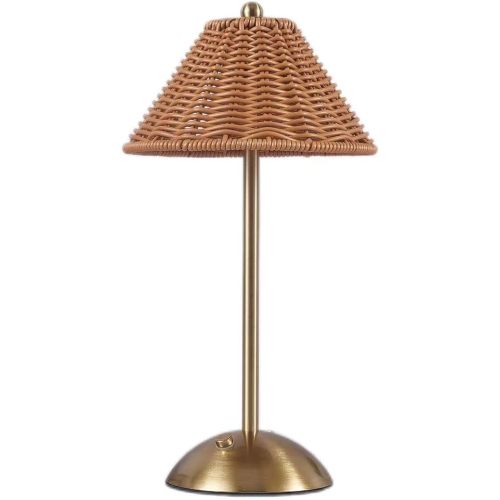 Boho Rattan Table Lamp,Wicker Night Light,LED Rechargeable Reading Lights,3 Color Touch Control Dimmable Bedside Lamps Living Room Bedroom Office Lighting Home Outdoor Decoration