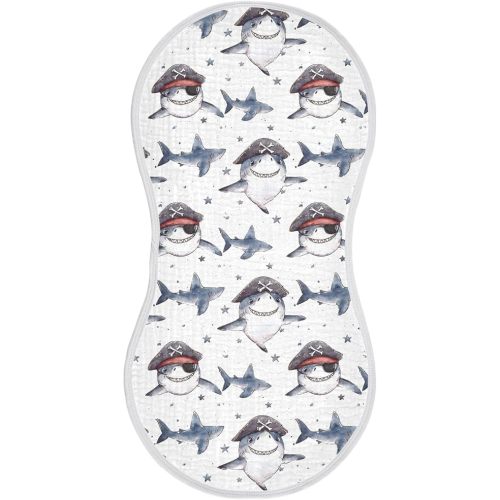 vvfelixl Muslin Burp Cloths Cartoon Shark Pirate Baby Washcloths for Baby Girl Boys 2 Pack