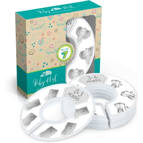 Baby Nest Designs Anti-Slip Plastic Closet Dividers, 7 Pieces, Grey Animals, Sort Baby Clothes By Size