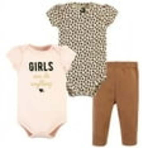 Hudson Baby Infant Girl Cotton Bodysuit and Pant Set, Cinnamon Hearts Short Sleeve, 3-6 Months
