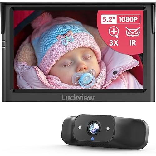 BM1 Baby Car Camera for Back Seat & Pet Monitoring, 5'' 1080P Monitor with IR Night Vision, 3X Zoom, Crystal Clear View, Easy 5-Min Wired Installation for Peace of Mind