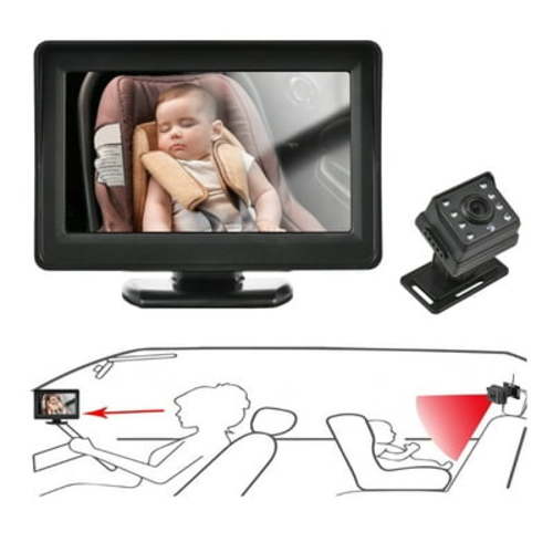 Kisdream Baby Car Mirror, Baby Car Back Seat Camera Monitor with Night Vision, 720P 4.3” Wide View Rear Facing Car Seat Camera, Safety Baby Car Camera Monitor for Newborn Children Infants