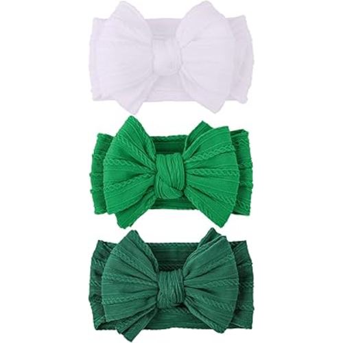 LemonSpace Handmade St.Patrick's Day Baby Headbands Green Bow Hairbands Girl Bows Infant Hair Accessories Newborn Soft Stretchy Nylon Baby bows