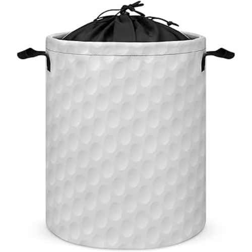 MoBlinko Golf Ball Texture Printed Collapsible Laundry Basket Laundry Hamper Round Small Storage Basket with Drawstring for Dirty Clothes Toys Bedroom Bathroom